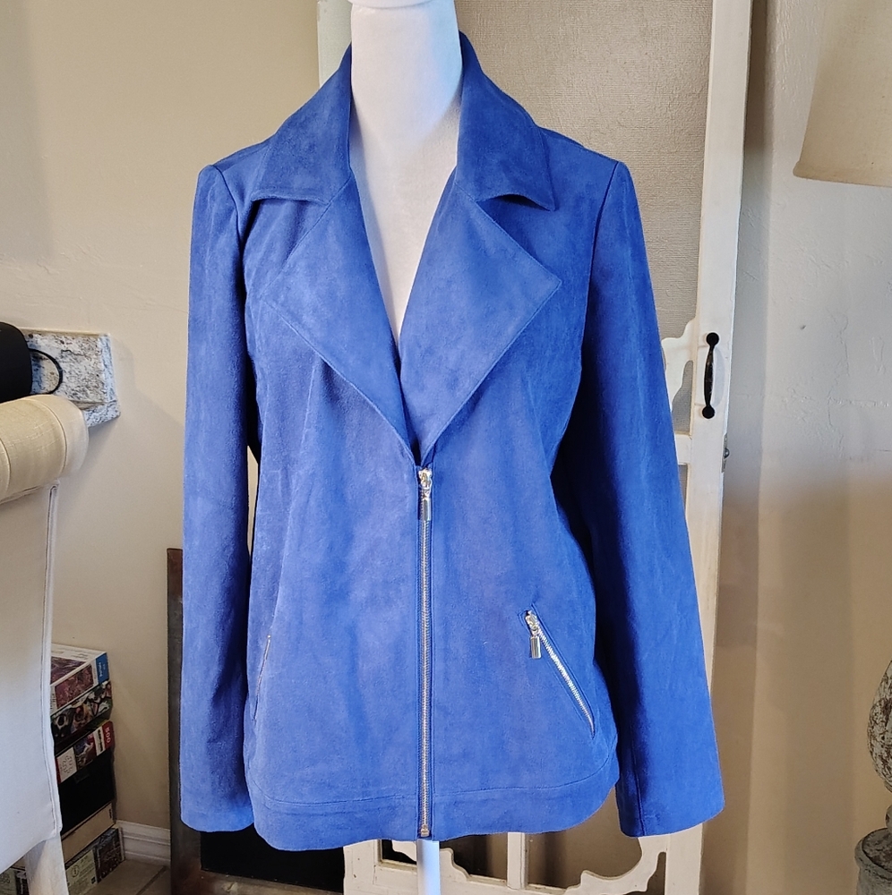 Blue Faux Suede Chico's Women's Moto Style Jacket - Picture 3 of 8